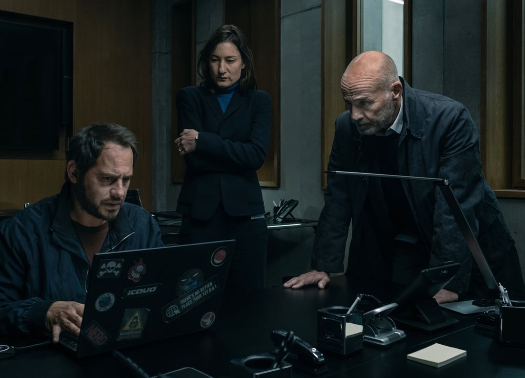 Pierre Manzano (Moritz Bleibtreu), Frauke Michelsen (Marie Leuenberger) und Jürgen Hartlandt (Heiner Lauterbach) in einer Szene aus "Blackout".