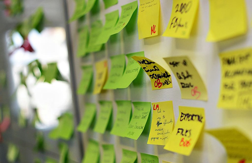 Organisation ist alles – in einem neu gegründeten Unternehmen sind Aufgaben auf Klebezetteln notiert.