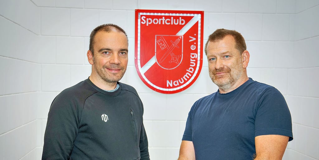 Lars Frohn (l.) und sein Stellvertreter Stefan Rupp führen den Sportclub Naumburg (SCN). Sie wurden am vergangenen Wochenende für die kommenden drei Jahre zusammen mit vier weiteren Vorstandsmitgliedern gewählt.