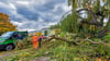 Einsatzkräfte beseitigen umgestürzte Bäume in der Breiten Straße in Bad Dürrenberg.