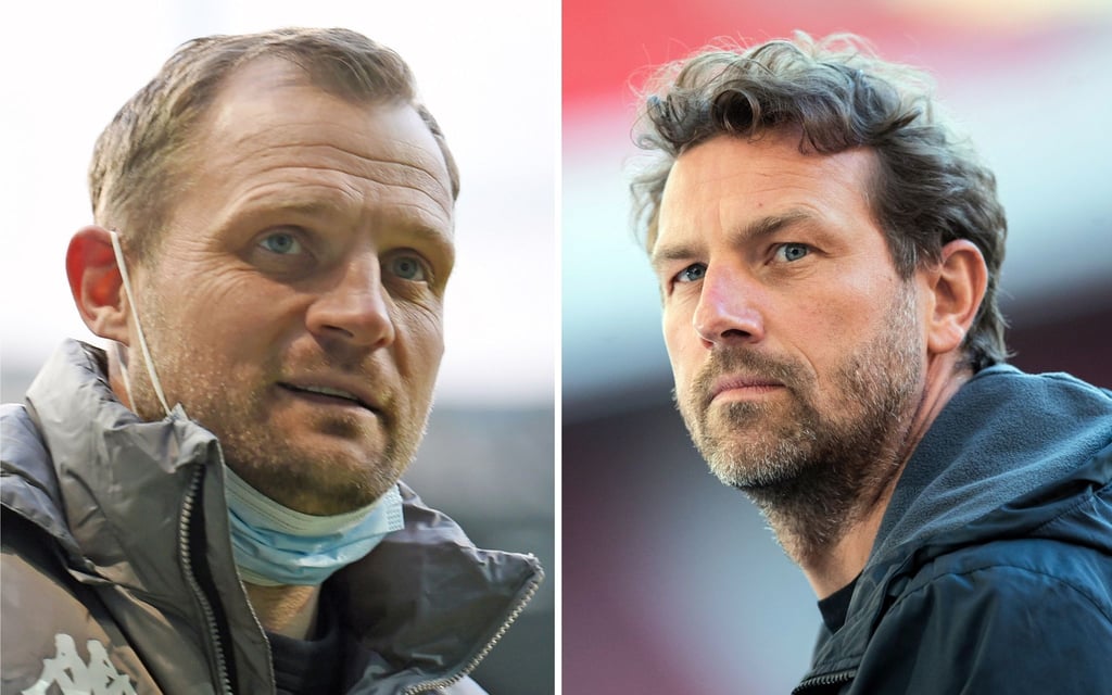 Wollen mit ihren Teams endlich wieder punkten: Mainz-Trainer Bo Svensson (l) und sein Augsburger Gegenüber Markus Weinzierl.