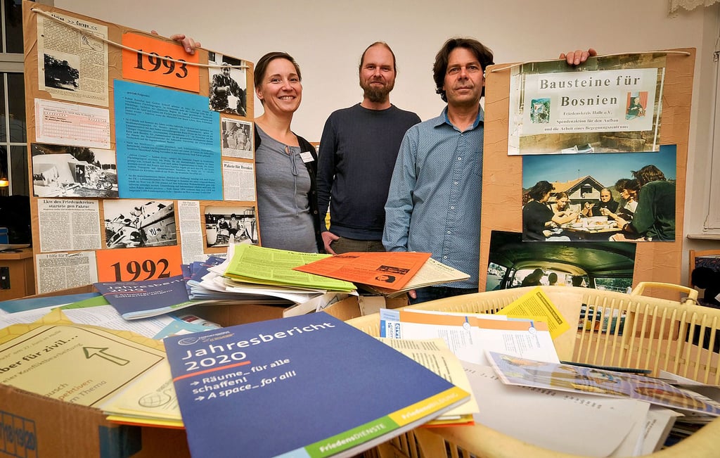 Geschäftsführung und Co-Vorstand des Friedenskreis Halle (v.l.) Karola Kunkel, Johannes Hatnik, Christof Starke.Silvio Kison