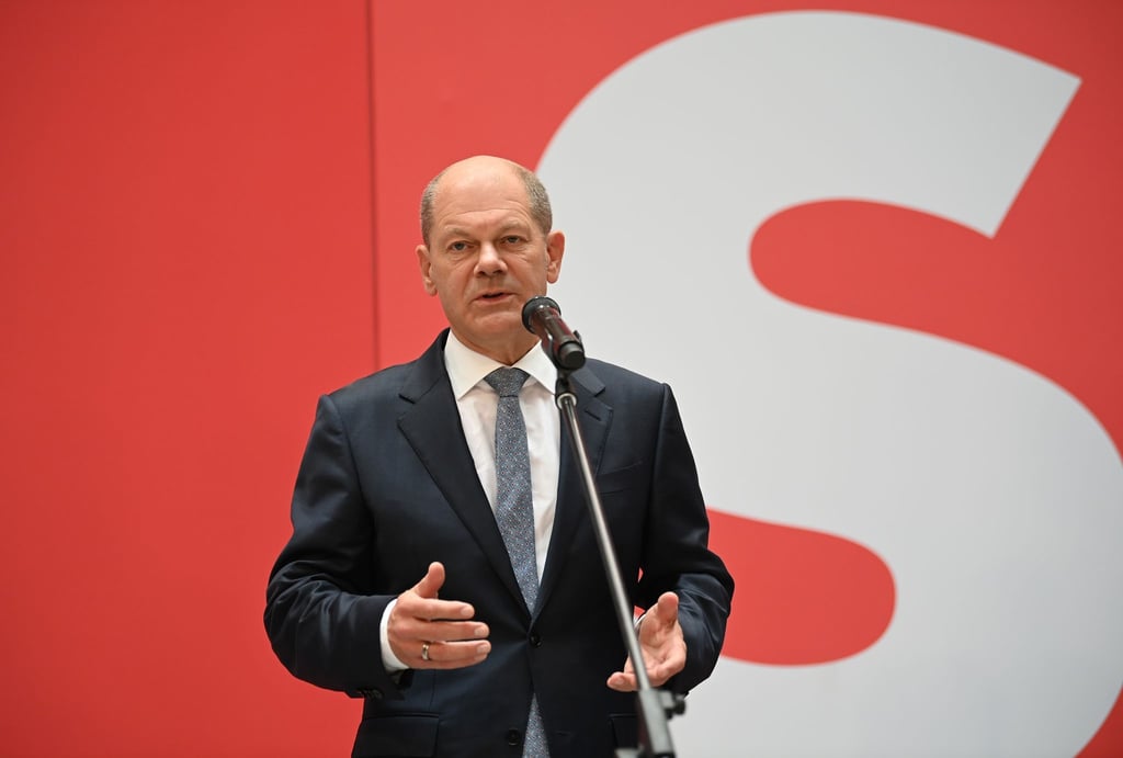 Olaf Scholz, Kanzlerkandidat der SPD, spricht.