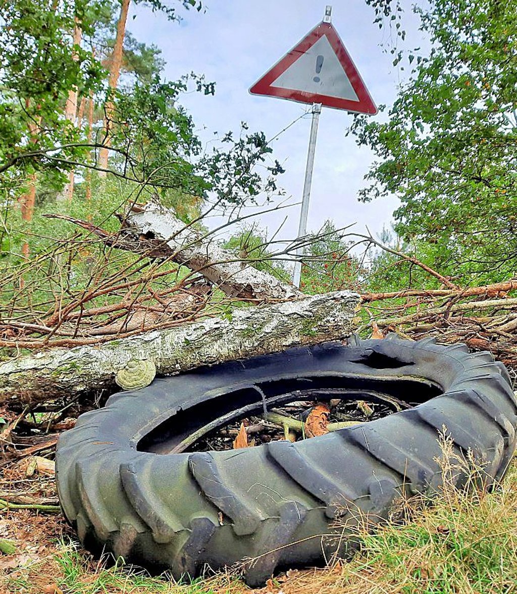 Vor dem Protestcamp im Wald bei Storbeck im Landkreis Stendal wurde eine Barrikade aufgebaut.