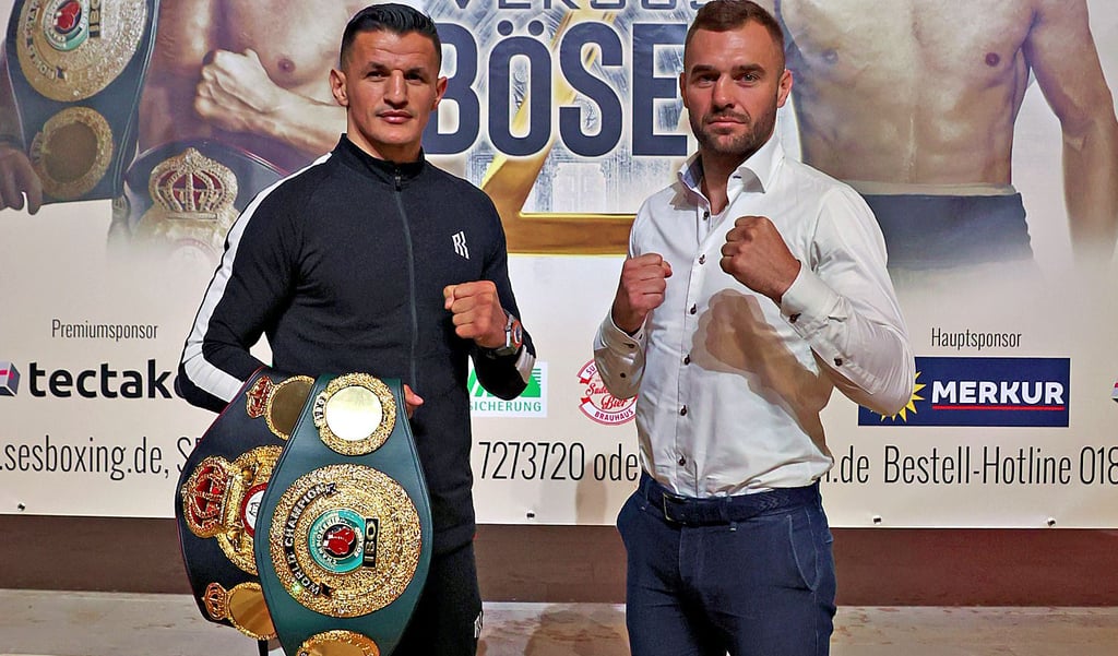 IBO-Weltmeister Robin Krasniqi und Dominic Bösel versprechen für Sonnabend in der Getec-Arena einen heißen Kampf.
