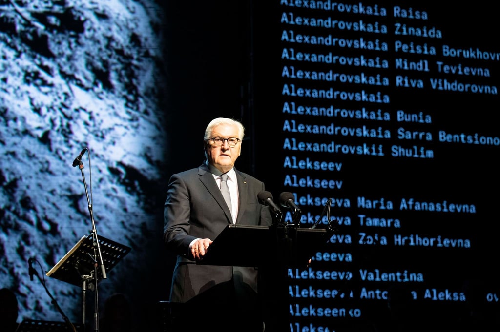 Bundespräsident Frank-Walter Steinmeier bei seiner Rede während der Gedenkveranstaltung.