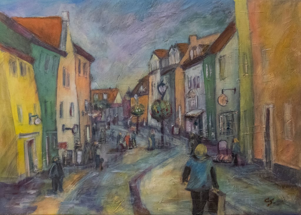 Die Stadt in Bunt: Mehrere Ansichten von Naumburg sind in der Ausstellung der Malergruppe aus Schönwalde-Glien zu sehen.