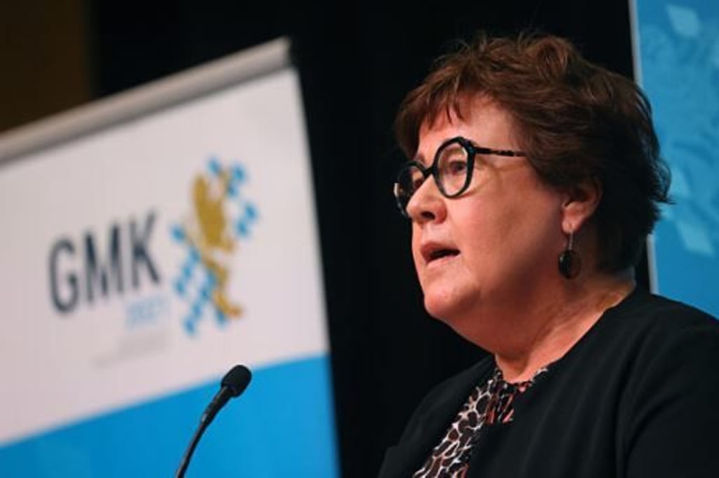 Petra Grimm-Benne, Gesundheitsministerin in Sachsen-Anhalt, spricht auf einer Pressekonferenz der Gesundheitsministerkonferenz. Die Landesregierung von Sachsen-Anhalt plant eine umfassende Investitionsförderung für Pflegeheime.