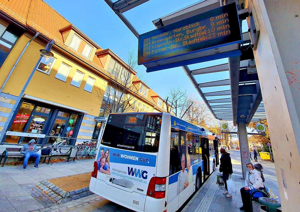 Die Stadtbusse in Wernigerode fahren im 30-Minuten-Takt.