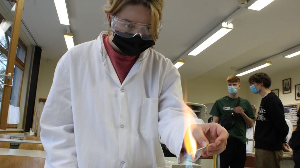 Siebtklässlerin Lena Borufka experimentiert im Chemie-Raum im Gymnasium Haldensleben.