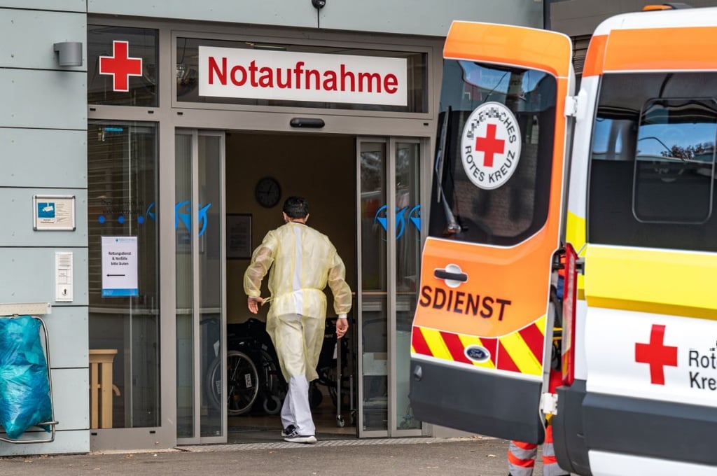 Illsutration: Der Rettungswagen am Eingang zu einer Notaufnahme.