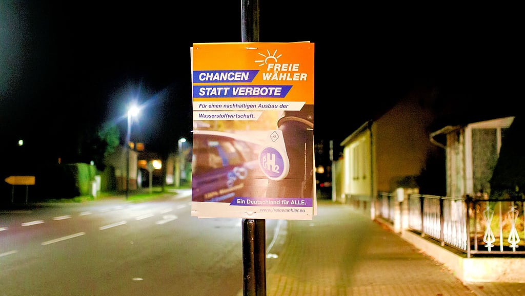 Das kann teuer werden: Das Wahlplakat der Freien Wähler hängt schon viel zu lange in Welsleben. Die Gemeinde hat Abhilfe versprochen.