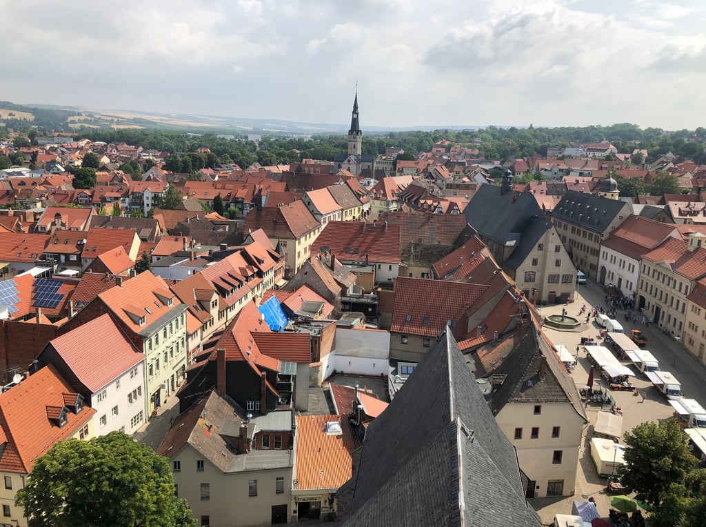 Blick vom Turm der Jakobikirche auf Sangerhausen