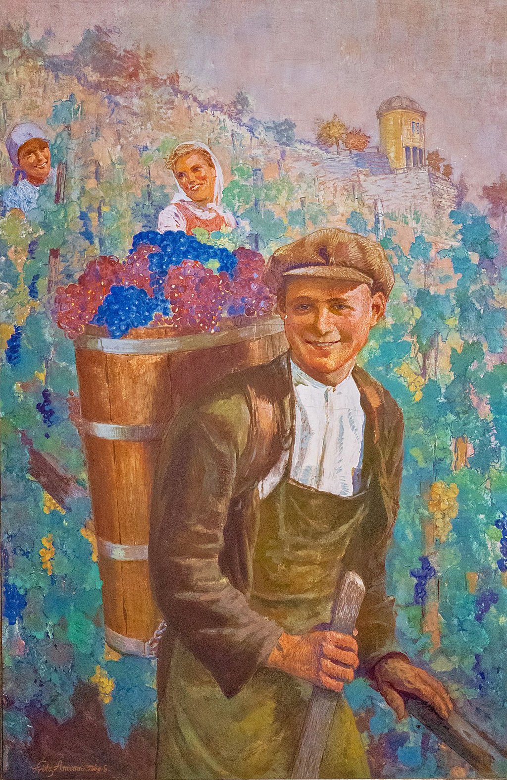 Das 1920 entstandene Bild „Weinlese im Steinmeister bei Roßbach“ des Naumburger Malers Fritz Amann ist in der Ausstellung zu sehen.