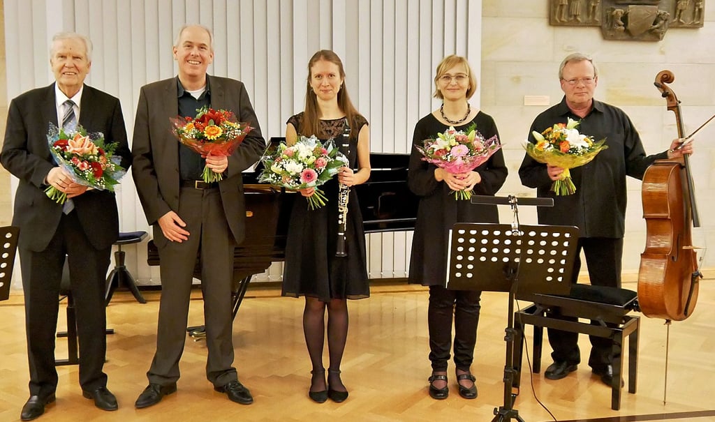 Wurden beim Benefizkonzert in Halberstadt mit viel Beifall belohnt (v. l.): Hartmut Wettges, Johannes Rieger, Anne-Maj Hammer, Olga Bechtold und Jens Herrmann.