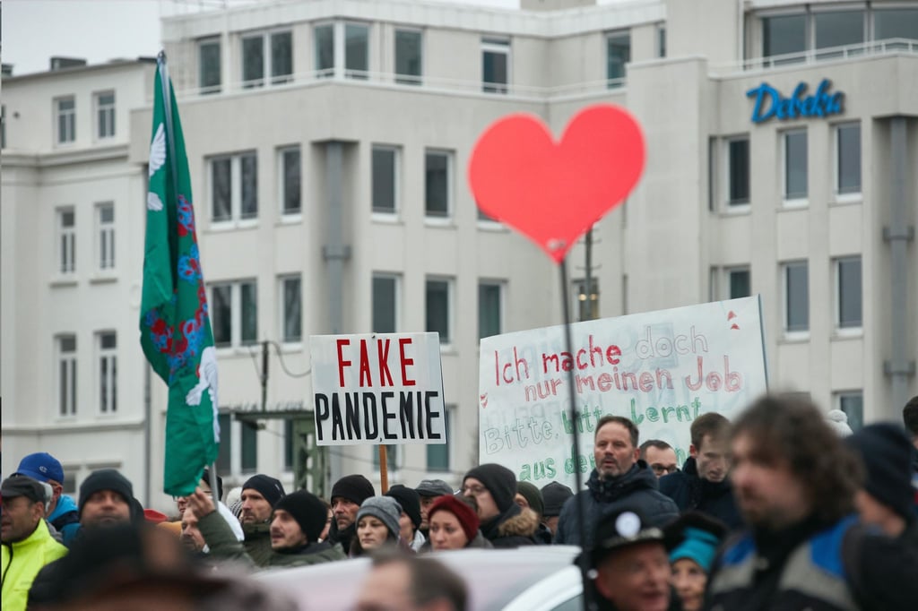 "Fake Pandemie": Nach Ansicht eines Teilnehmers der Demo in Hamburg gibt es überhaupt keine Corona-Pandemie.