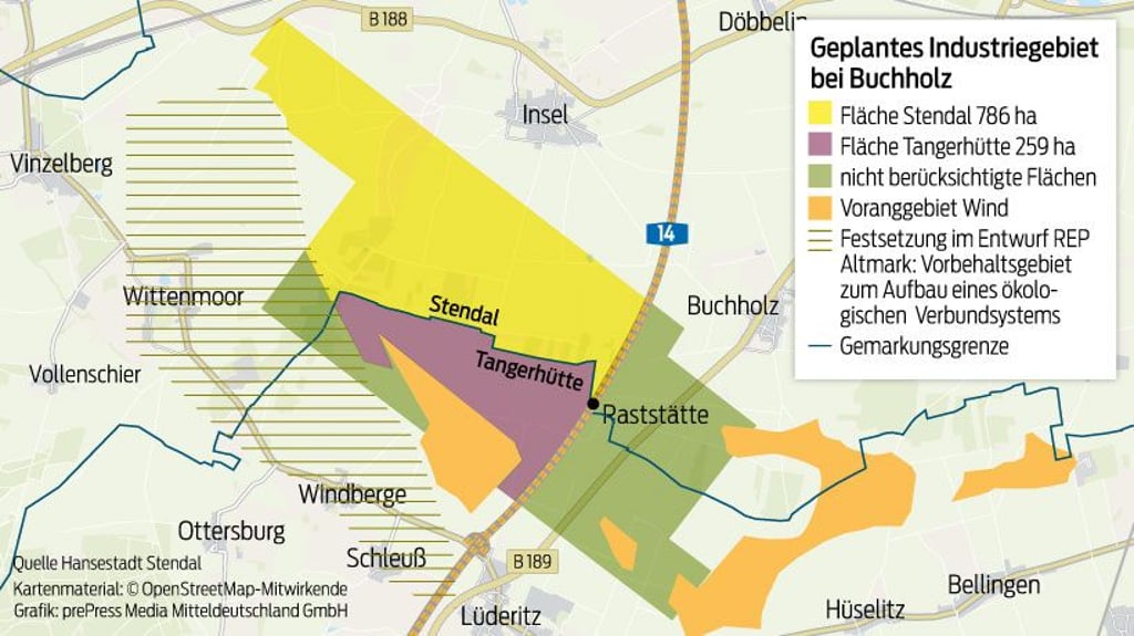 Der ursprüngliche Plan für das Industriegebiet südlich von Stendal.