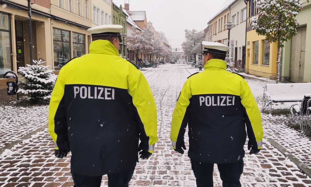 Die Regionalbereichsbeamten Henry Rosner (Polizeihauptkommissar) und Lutz Richter (Polizeihauptmeister) auf Fußstreife in der Gardelegener Innenstadt.