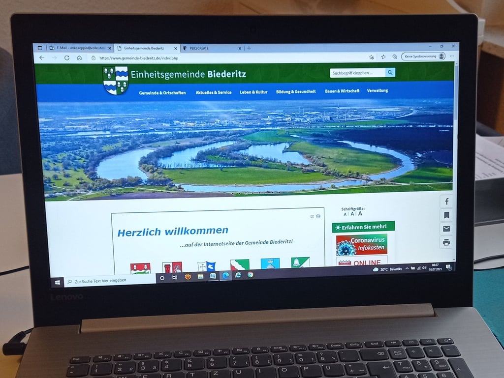 Internetauftritt der Gemeinde Biederitz. Die Öffnungszeiten der Verwaltung ändern sich ab 2022.