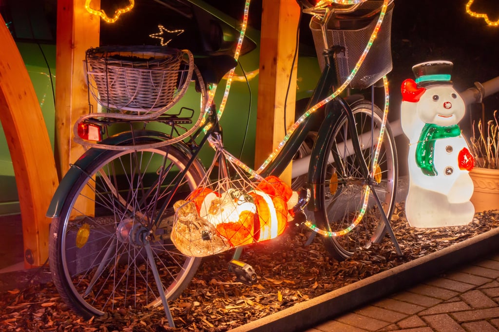 Eine hübsche Idee, auch das Fahrrad zu schmücken. Benutzen kann man es ja im Frühjahr wieder.