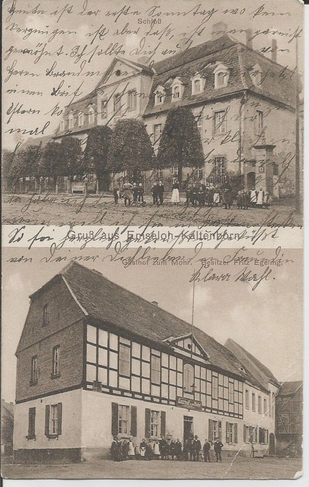 Auf dieser Karte sind das Schloss im kleinen Emseloh und der heute noch bestehende Gasthof „Zum Mohr“ zu sehen.