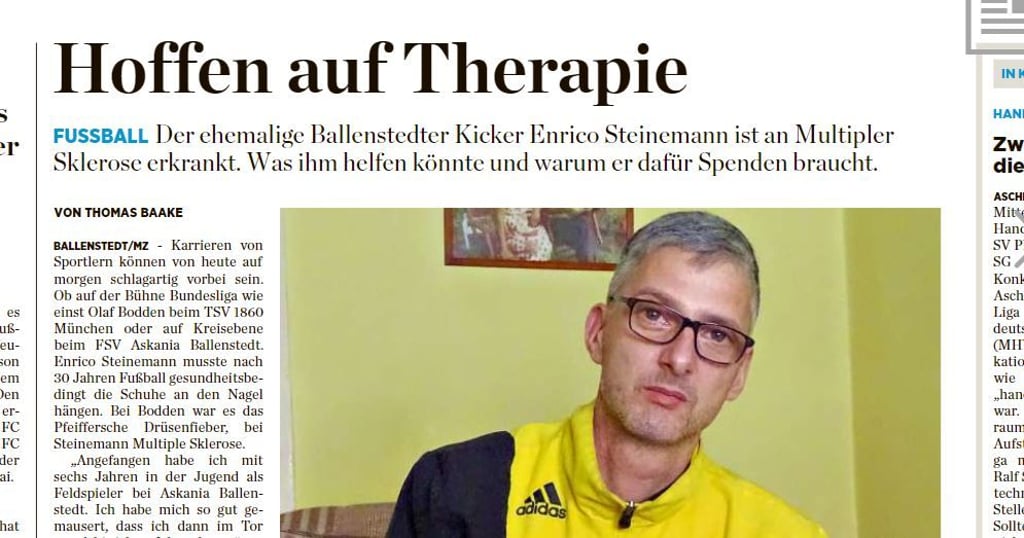 Enrico Steinemann, früher Torhüter beim FSV Askania Ballenstedt, hat vor ein paar Jahren die Diagnose MS bekommen.