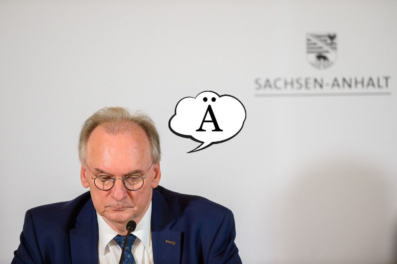 Dr. Reiner Haseloff und der Buchstabe „Ä“.
