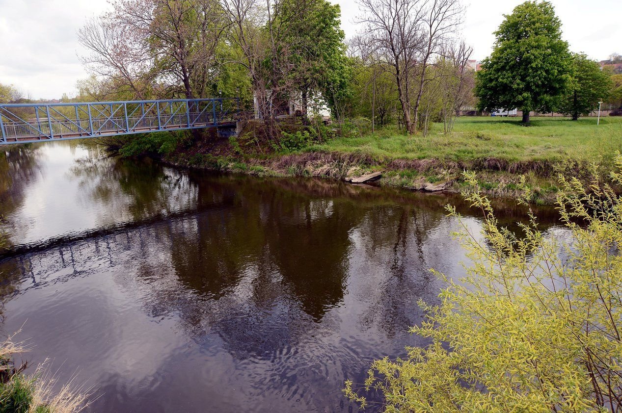 An der Weißen Elster macht sich das Wasser an den Ufern breit.