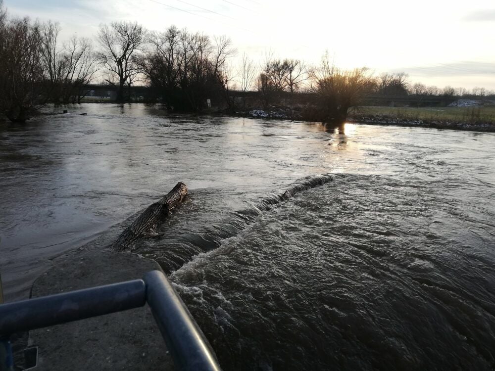 Regen und Schneeschmelze führten zu einem deutlichen Wasseranstieg in der Weißen Elster - hier unter der Umgehungsstraße bei Maßnitz.