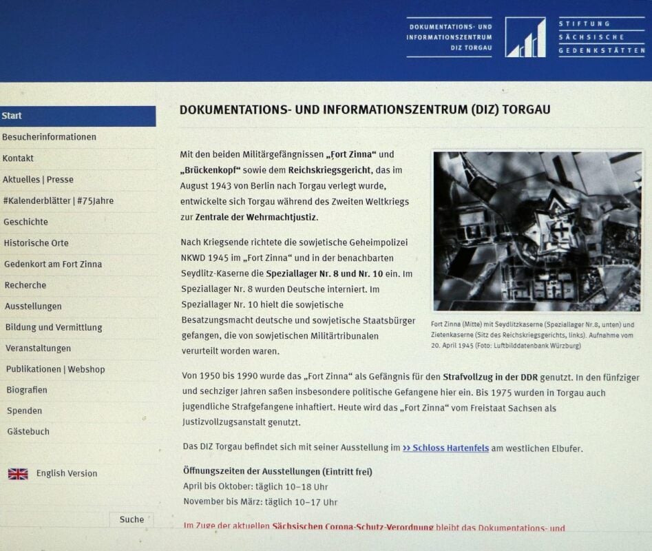 Internetseite vom DIZ Torgau, www.diz-torgau.de
