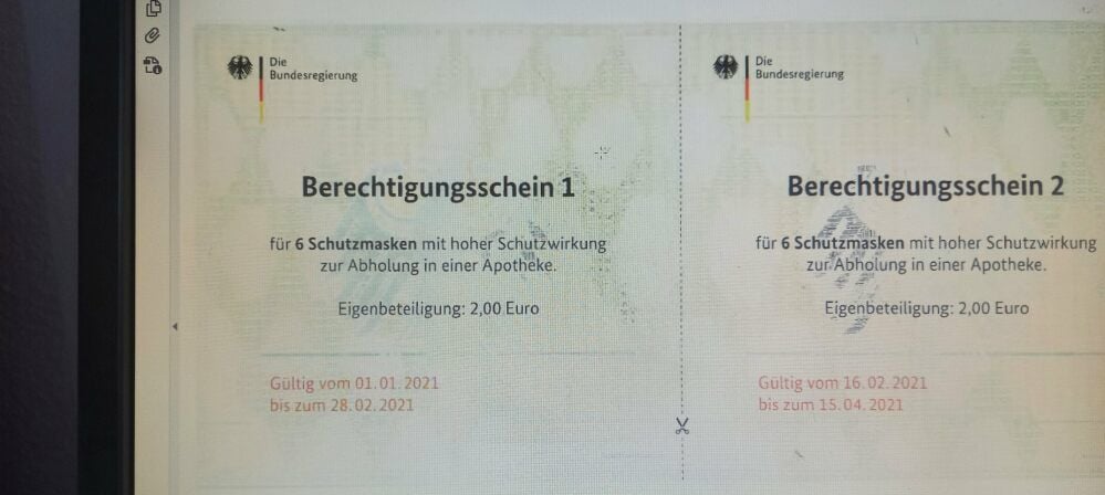 Sechs Schutzmasken können sich die Besitzer des Berechtigungsscheins abholen.