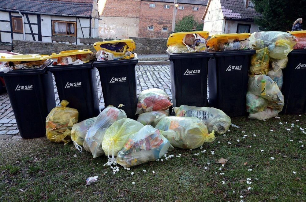 Randvolle gelbe Tonnen wie auf diesem Archivbild sorgen derzeit für viel Ärger bei den betroffenen Anwohnern.