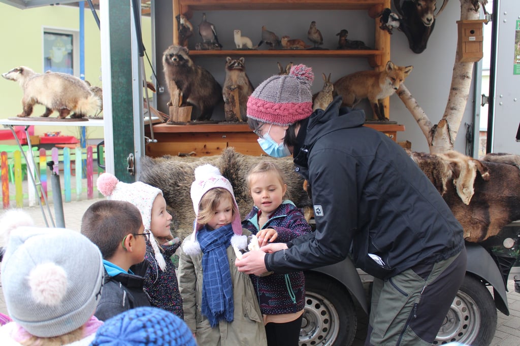 Stefanie Neumann bringt den Sandmännchenkindern die Tiere des Waldes näher.