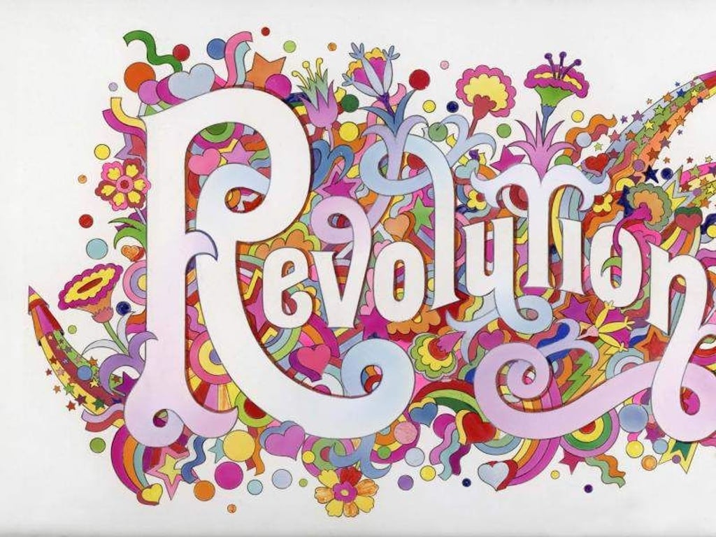 Der Schriftzug «Revolution» des gleichnamigen Beatles-Songs (1968) gehört zu den Exponaten der Ausstellung über die Rebellion der 60er Jahre und ihre Auswirkungen bis heute. Foto: Alan Aldridge/Iconic Images