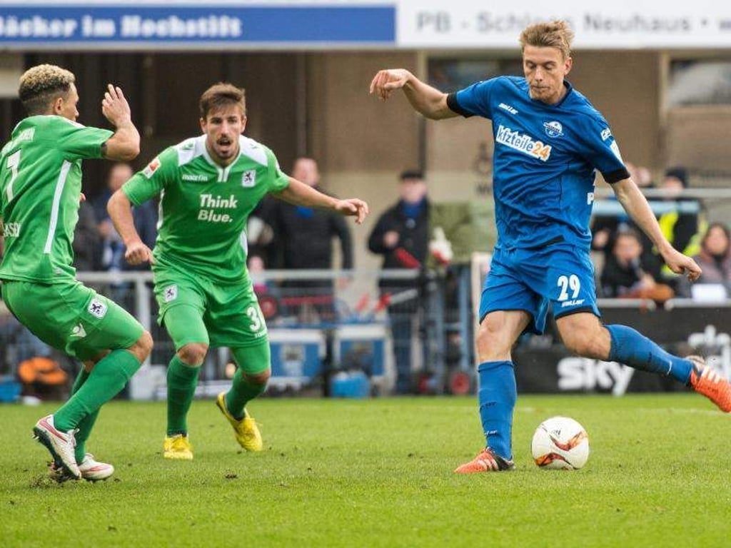 Paderborns Hauke Wahl zieht gegen den TSV 1860 München ab. Foto: Bernd Thissen