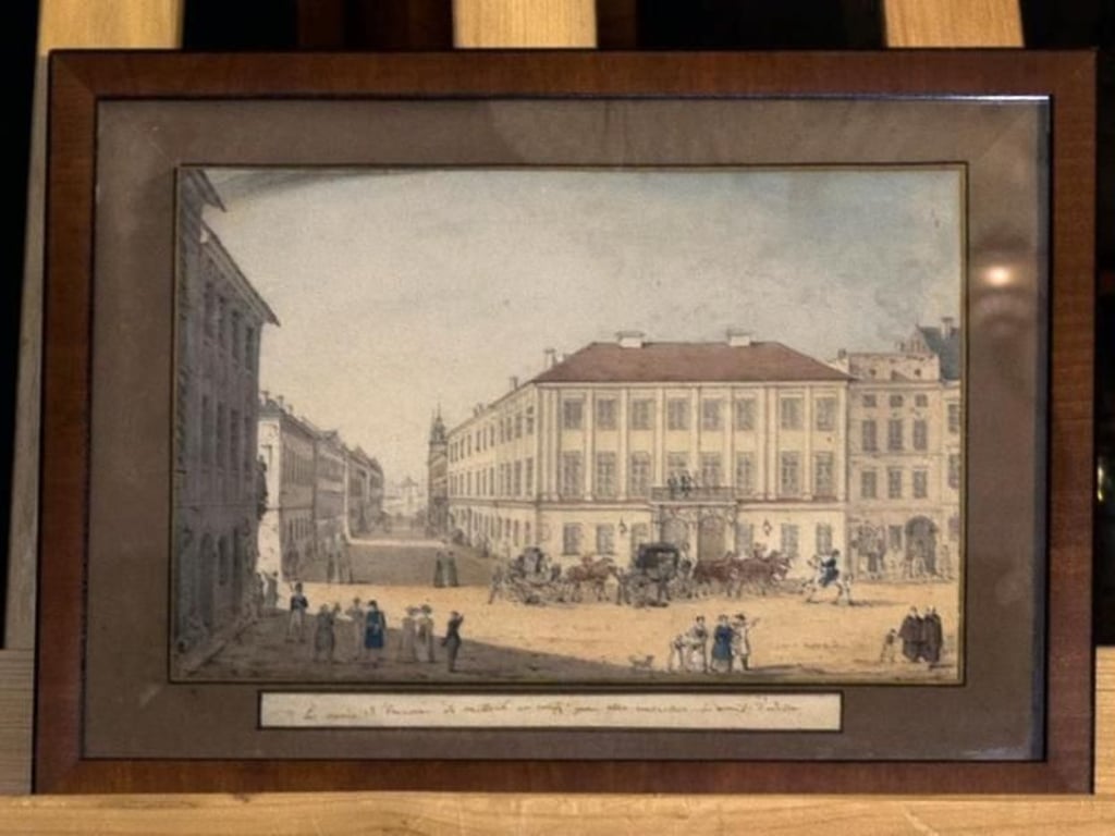 Aquarell von Julia Potocka mit dem Potocki-Palast und dem Marktplatz in Krakau (Polen). Foto: Krzysztof Wilk/Malopolska Provincial Office in Krakow/PAP
