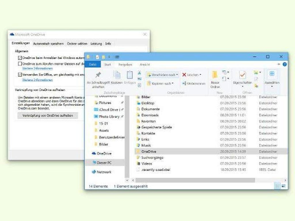 Der OneDrive-Ordner lässt sich über die «Einstellungen» verschieben. Foto: dpa-infocom