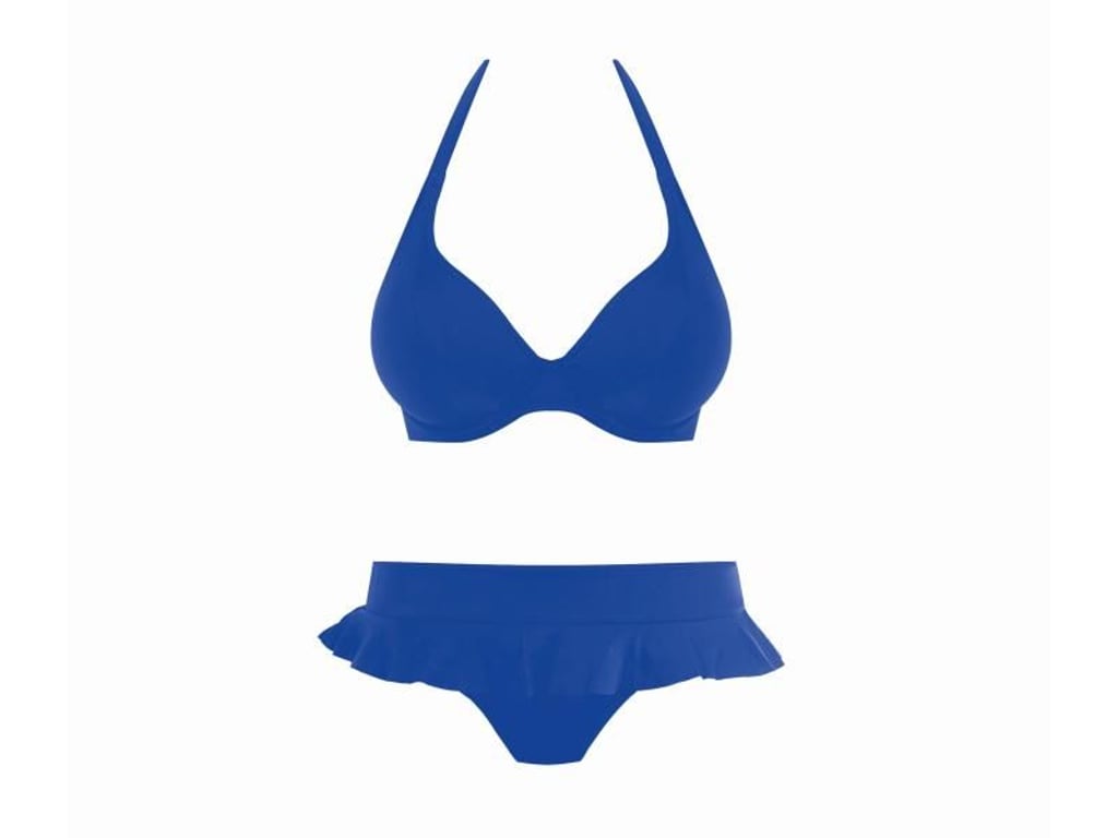 Viele Badeanzüge und Bikinis haben aktuell Raffungen, Rüschen und Drapierungen - bei Freya zum Beispiel am Höschen zu sehen (Oberteil ca. 52 Euro, Höschen ca. 30 Euro). Foto: Freya