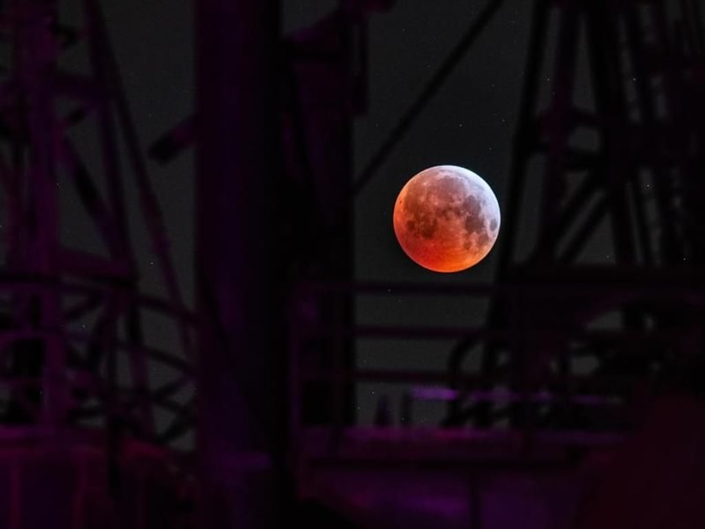 Der Vollmond schimmerte während einer totalen Mondfinsternis rötlich. Foto: Marcel Kusch