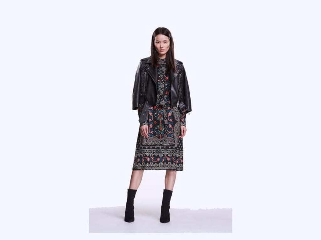 Lederjacken machen sich gut zu Kleidungsstücken mit floralem Muster - wie zum Beispiel beim Unternehmen SET zu sehen (Lederjacke 500 Euro, Kleid 180 Euro). Foto: SET