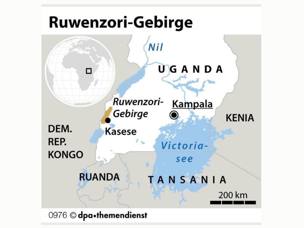 Im Westen Ugandas auf der Grenze zur Demokratischen Republik Kongo liegt das Ruwenzori-Gebirge. Foto: dpa-infografik