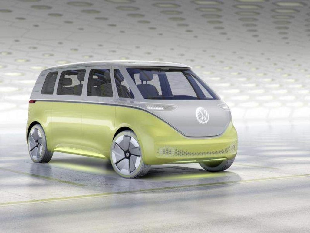 Elektrischer Bulli von VW: Die Studie I.D. Buzz verfügt über zwei E-Motoren und soll mit einer Akkuladung über 600 Kilometer weit kommen. Foto: Volkswagen AG