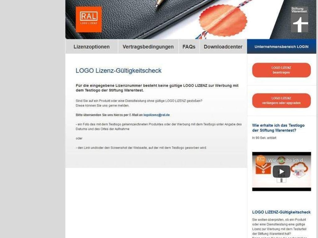 Hier stimmt was nicht: Offenbar war das Testurteil-Siegel gefälscht oder wurde unrechtmäßig genutzt. Foto: ral-logolizenz-warentest.de/dpa-tmn