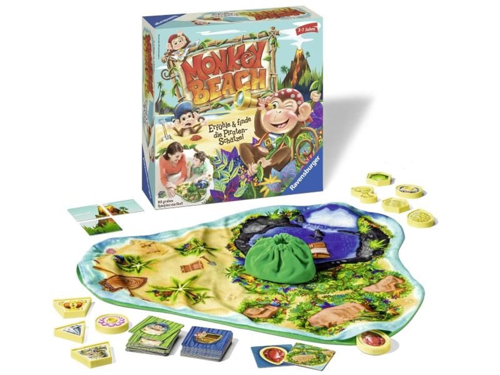 Bei «Monkey Beach» von Ravensburger müssen die Spieler zwölf Schätze suchen und ihre Beute einsammeln, bevor der Vulkan ausbricht. Foto: Ravensburger/Heidi Velten