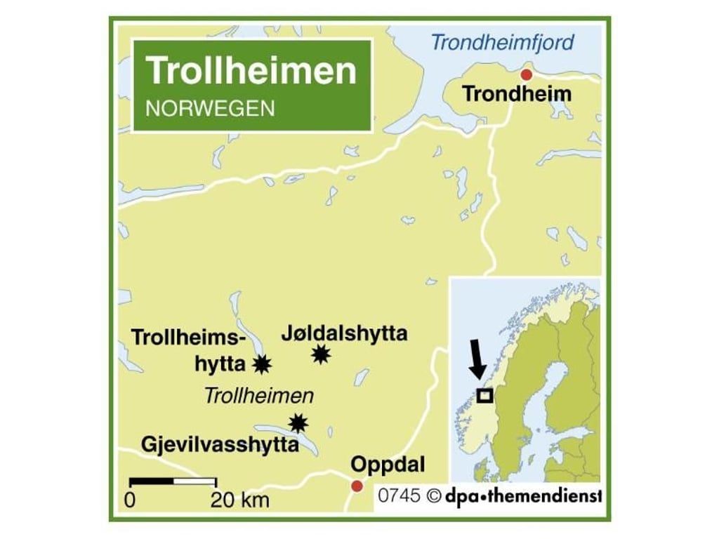 Von Trondheim ist die Anreise nicht weit: Die Wanderregion Trollheimen ist gut erschlossen und per Zug und Bus oder mit einem Mietwagen zu erreichen. Foto: dpa-infografik