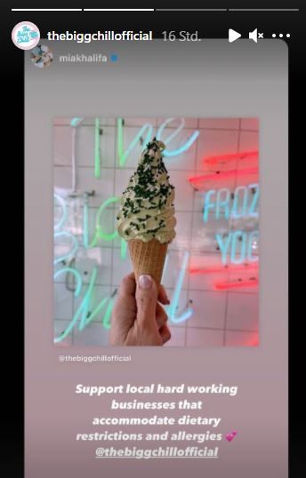 Der Frozen-Yoghurt-Laden "The Big Chill" antwortete am Dienstag auf seinem eigenen Instagram-Account.