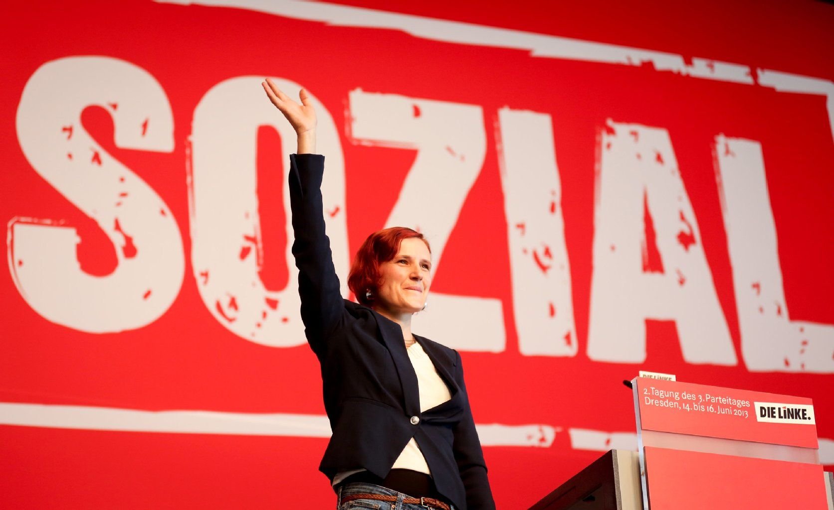 Die Parteivorsitzende der Linken, Katja Kipping, beim Bundesparteitag in Dresden