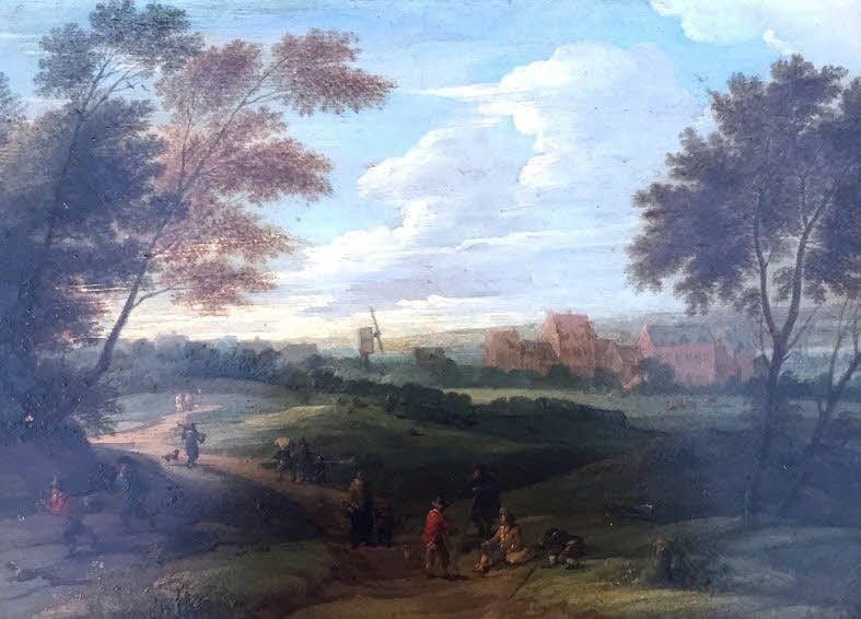 Franz de Paula Ferg (1689-1740) schuf „Landschaft mit Staffage“, Öl auf Holztafel