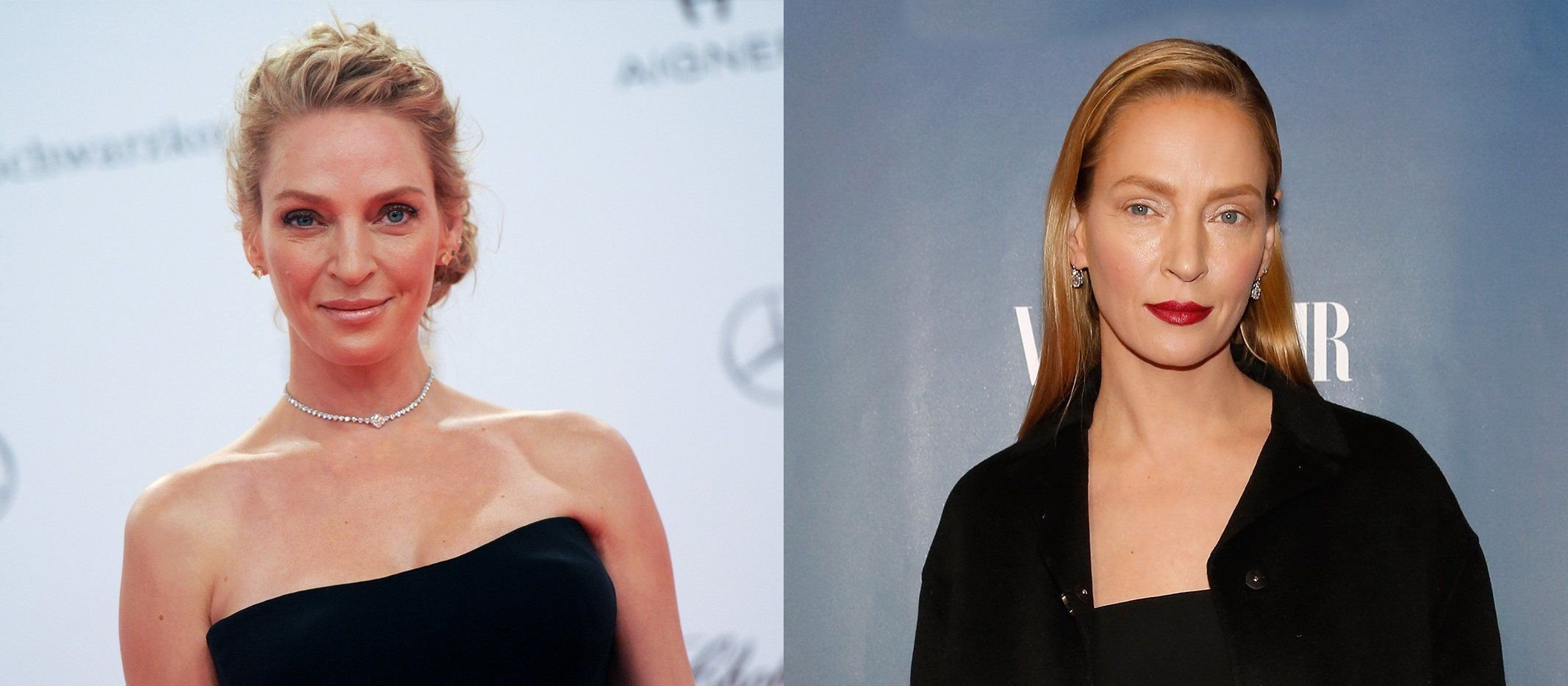 Links: Uma Thurman im vergangenen November bei der Bambi-Verleihung in Berlin; Rechts: am 9. Februar bei einer Filmpremiere in New York