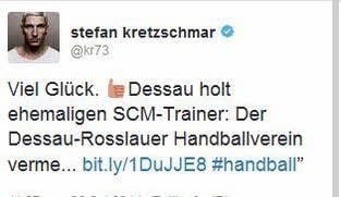 Handball-Star Stefan Kretzschmar wünschte Uwe Jungandreas via Twitter „viel Glück“.